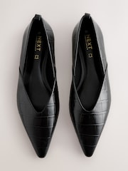 Black Croc Effect Forever Comfort® Premium Leather Pointed Toe Ballerinas - Image 7 of 11
