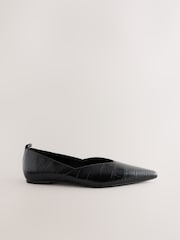 Black Croc Effect Forever Comfort® Premium Leather Pointed Toe Ballerinas - Image 9 of 11