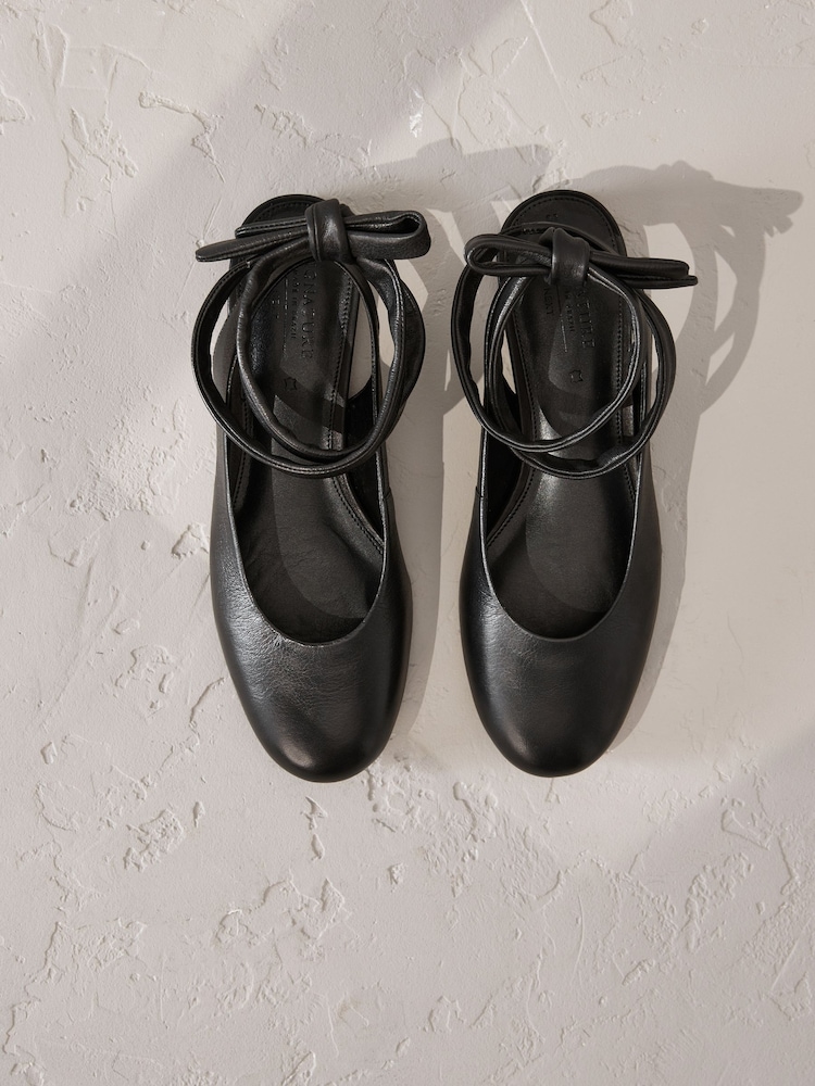 Black Signature Premium Leather Wrap Up Balllerina Flats - Image 1 of 6 Black Signature Premium Leather Wrap Up Balllerina Flats - Image 1 of 6