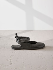 Black Signature Premium Leather Wrap Up Balllerina Flats - Image 2 of 6