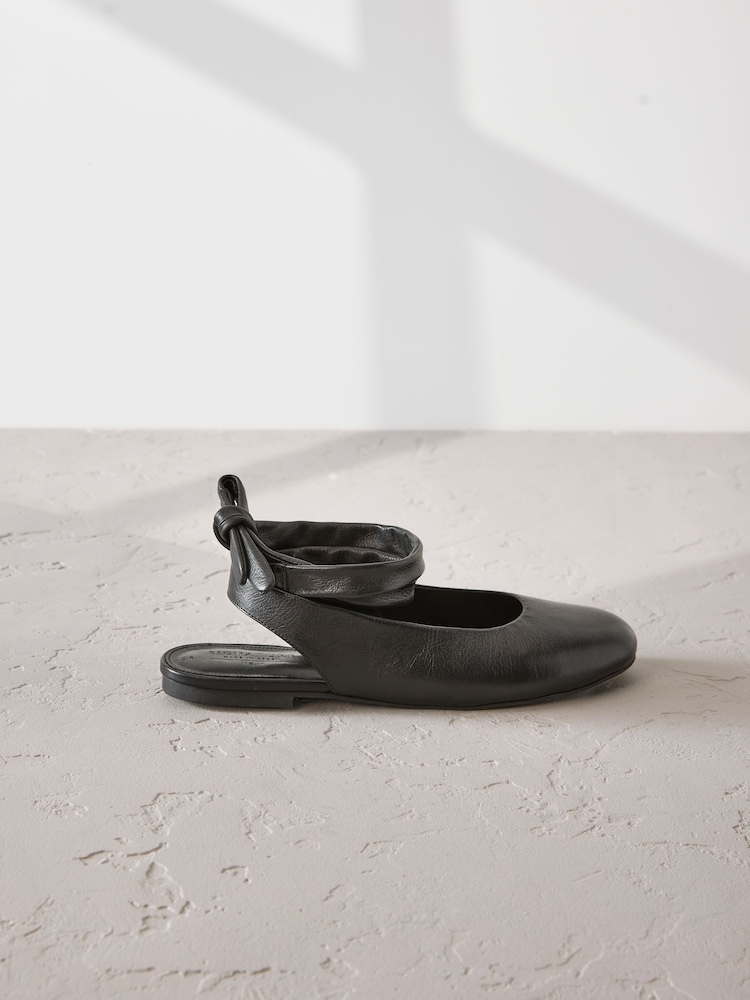 Black Signature Premium Leather Wrap Up Balllerina Flats - Image 2 of 6 Black Signature Premium Leather Wrap Up Balllerina Flats - Image 2 of 6