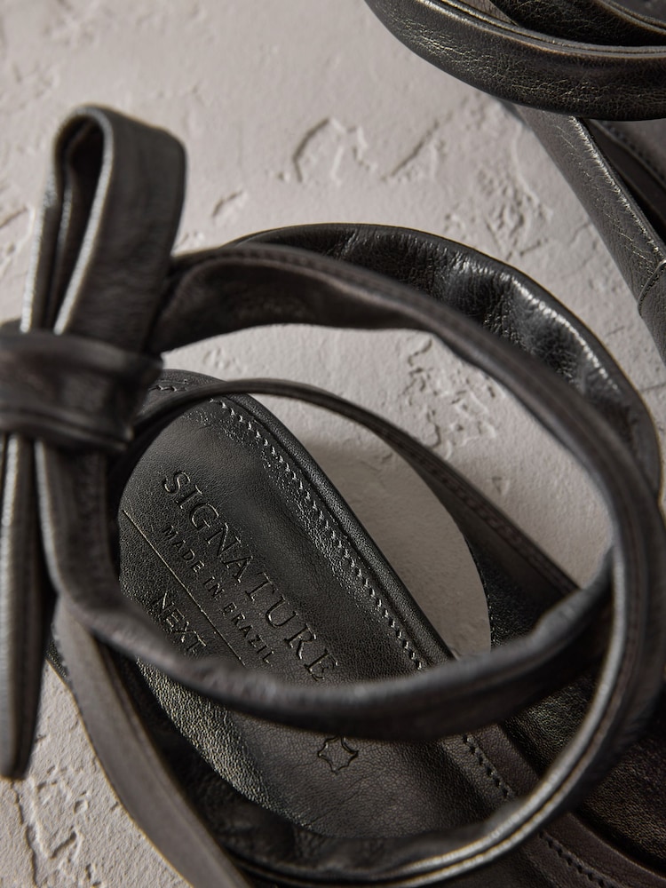 Black Signature Premium Leather Wrap Up Balllerina Flats - Image 6 of 6 Black Signature Premium Leather Wrap Up Balllerina Flats - Image 6 of 6
