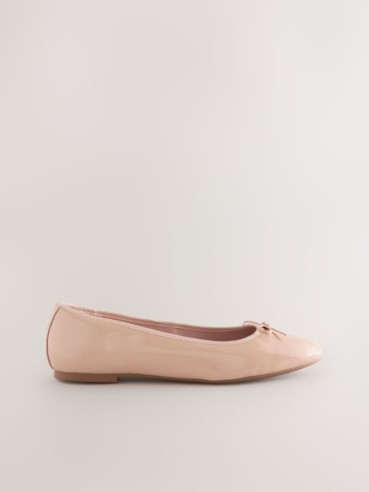 Womens Next Blush Pink Patent Standard/Wide Fit Round Toe Ballerina Shoes US 9 (UK 7)