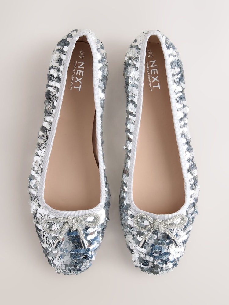 Silver Sequin Standard/Wide Fit Forever Comfort® Round Toe Ballerina Shoes - Image 1 of 5