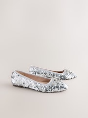 Silver Sequin Standard/Wide Fit Forever Comfort® Round Toe Ballerina Shoes - Image 2 of 5