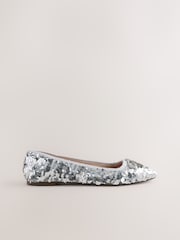 Silver Sequin Standard/Wide Fit Forever Comfort® Round Toe Ballerina Shoes - Image 3 of 5