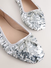 Silver Sequin Standard/Wide Fit Forever Comfort® Round Toe Ballerina Shoes - Image 4 of 5