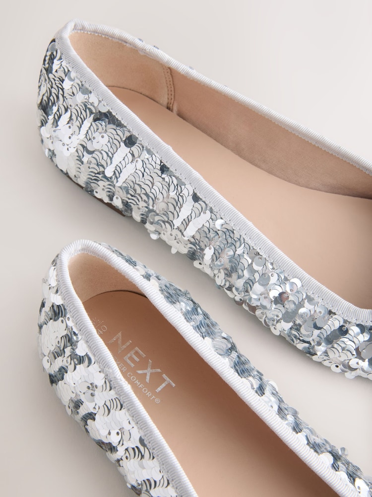 Silver Sequin Standard/Wide Fit Forever Comfort® Round Toe Ballerina Shoes - Image 5 of 5