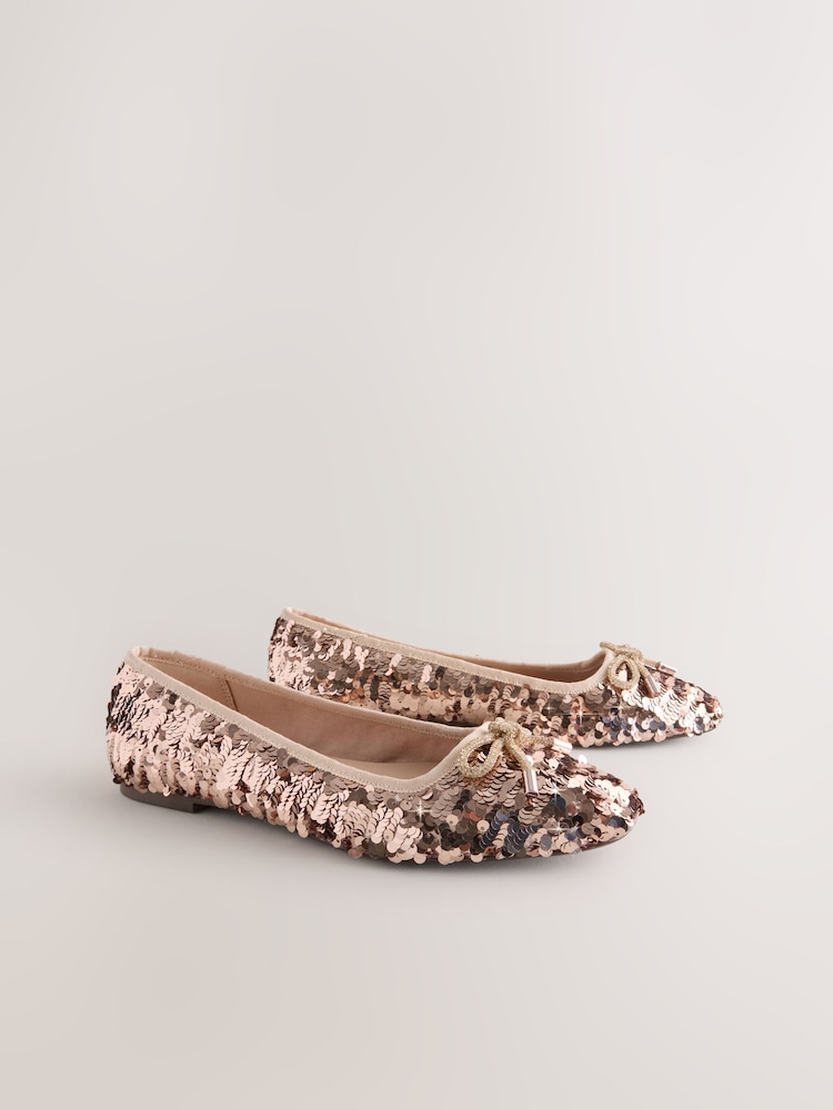 Rose Gold Sequin Standard/Wide Fit Forever Comfort® Round Toe Ballerina Shoes - Image 2 of 5