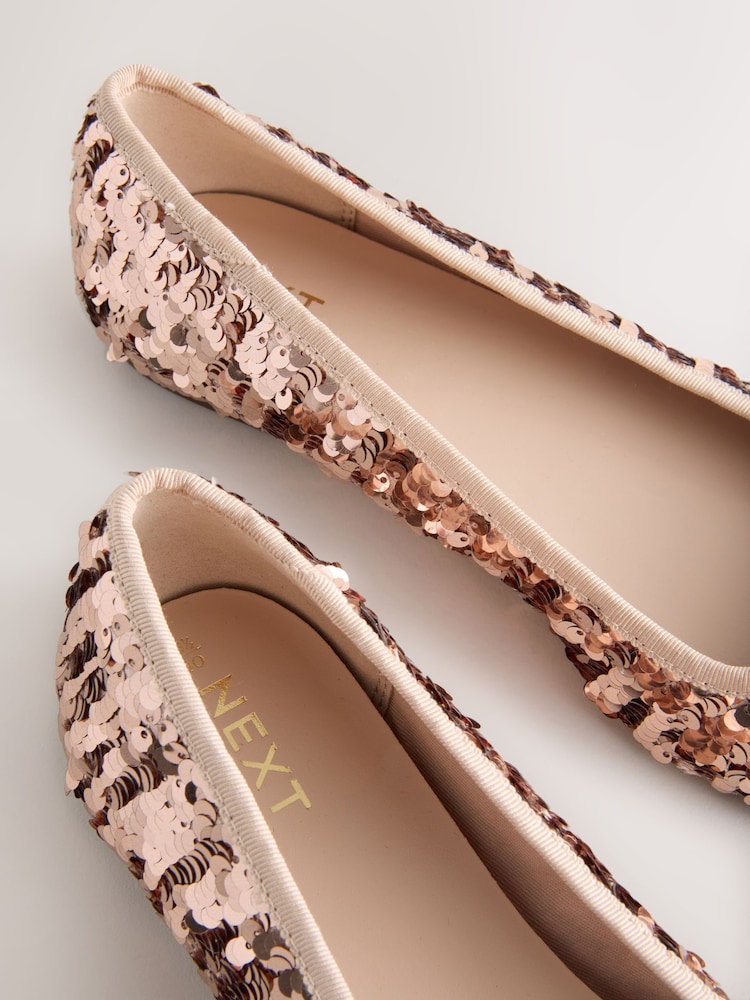 Rose Gold Sequin Standard/Wide Fit Forever Comfort® Round Toe Ballerina Shoes - Image 5 of 5