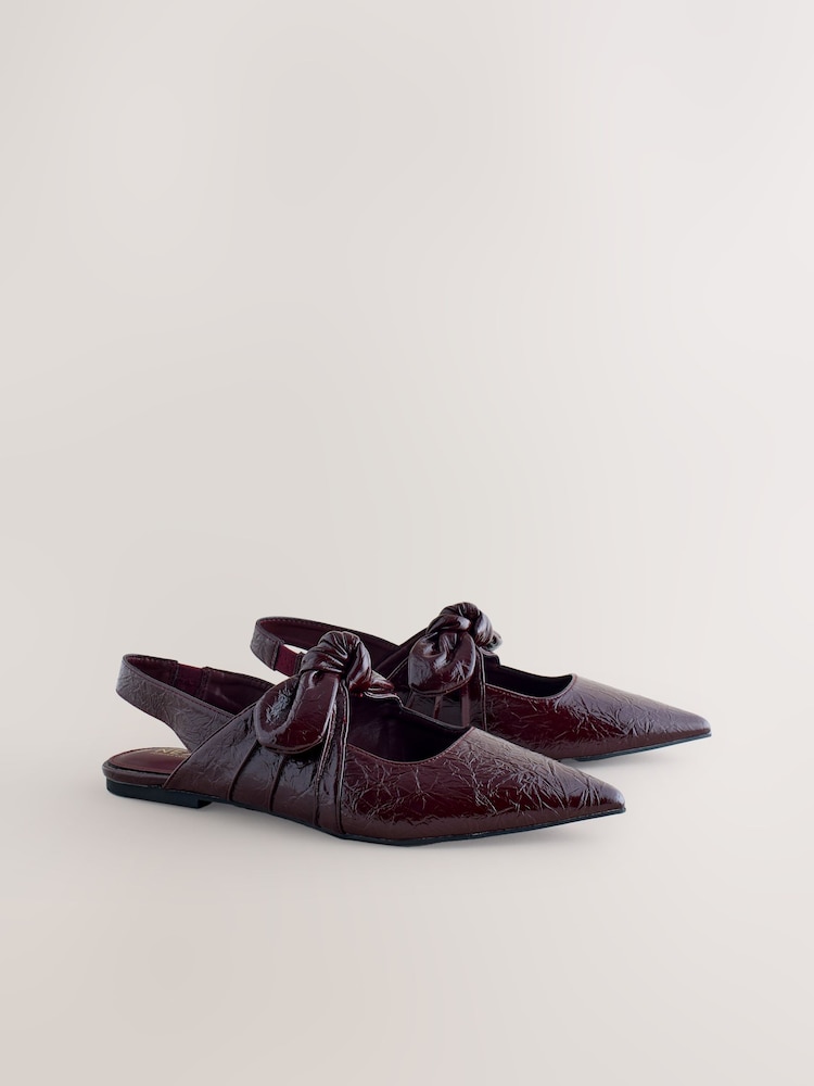 Burgundy Red Forever Comfort® Pointed Toe Bow Slingback Flat Shoes - Image 2 of 5