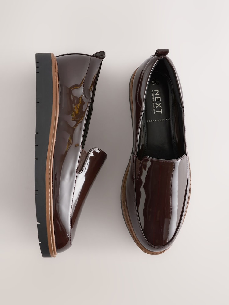 بني لامع - Extra Wide Fit Forever Comfort® Slip On Clean Chunky Sole Loafers - صورة 1 من 5