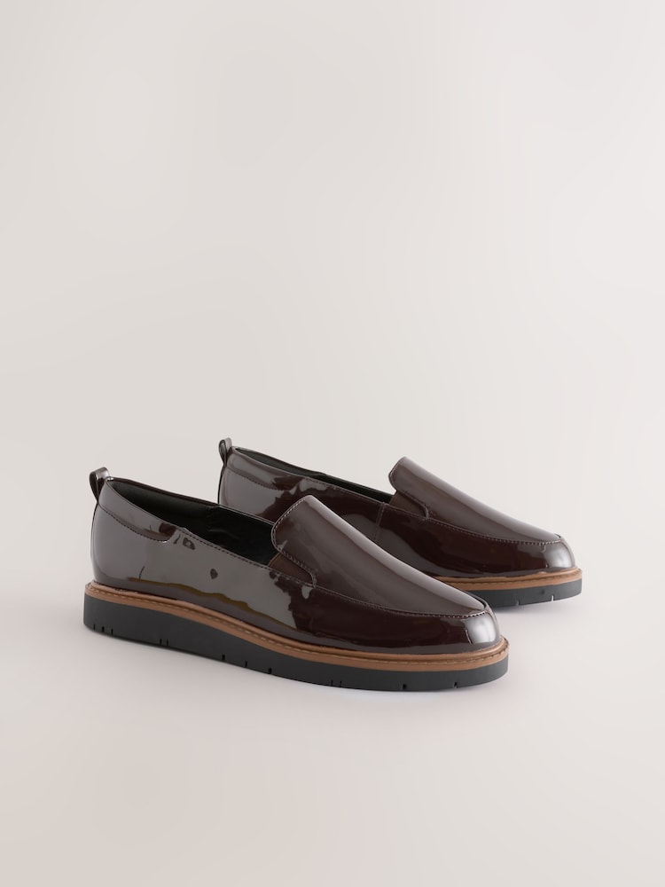 بني لامع - Extra Wide Fit Forever Comfort® Slip On Clean Chunky Sole Loafers - صورة 2 من 5