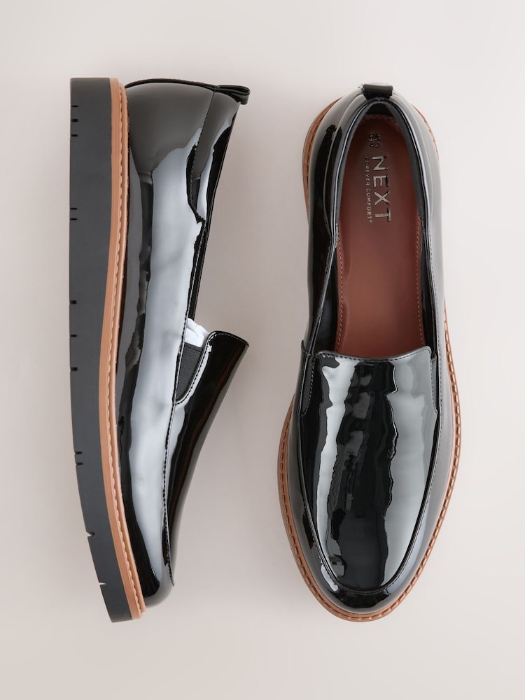 Black Patent Standard/Wide Fit Forever Comfort® Slip On Clean Chunky Sole Loafers - Image 1 of 5 Black Patent Standard/Wide Fit Forever Comfort® Slip On Clean Chunky Sole Loafers - Image 1 of 5