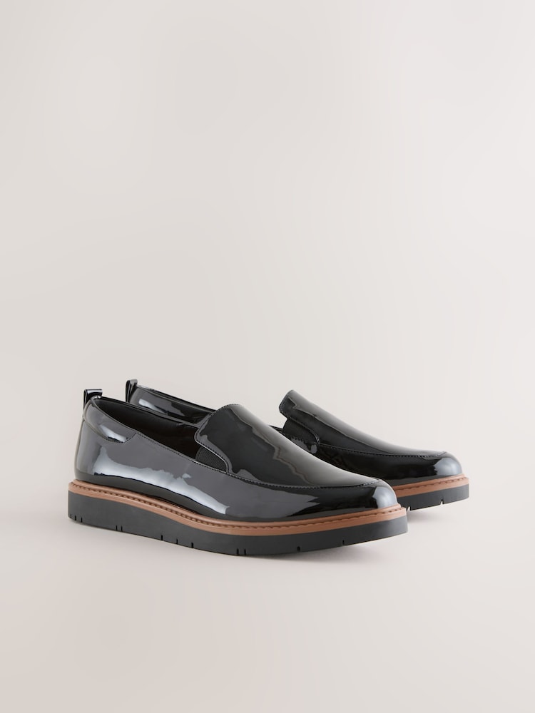 Black Patent Standard/Wide Fit Forever Comfort® Slip On Clean Chunky Sole Loafers - Image 2 of 5 Black Patent Standard/Wide Fit Forever Comfort® Slip On Clean Chunky Sole Loafers - Image 2 of 5