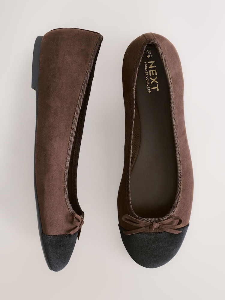 Chocolate Brown Standard/Wide Fit Round Toe Ballerina Shoes - Image 1 of 8