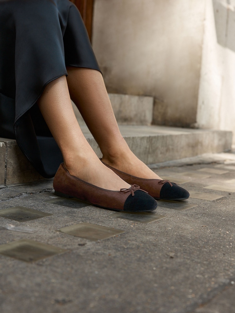 Chocolate Brown Standard/Wide Fit Round Toe Ballerina Shoes - Image 2 of 8