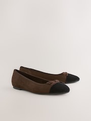 Chocolate Brown Standard/Wide Fit Round Toe Ballerina Shoes - Image 5 of 8