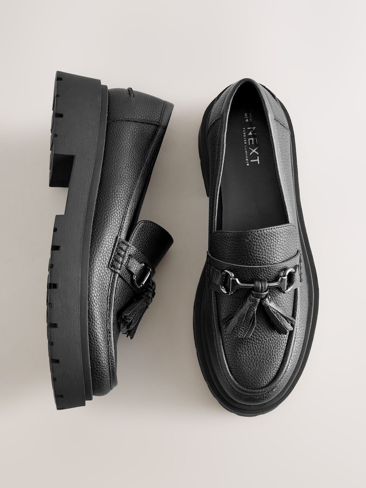 Black Forever Comfort Chunky Platform Tassel Loafers - Image 1 of 6