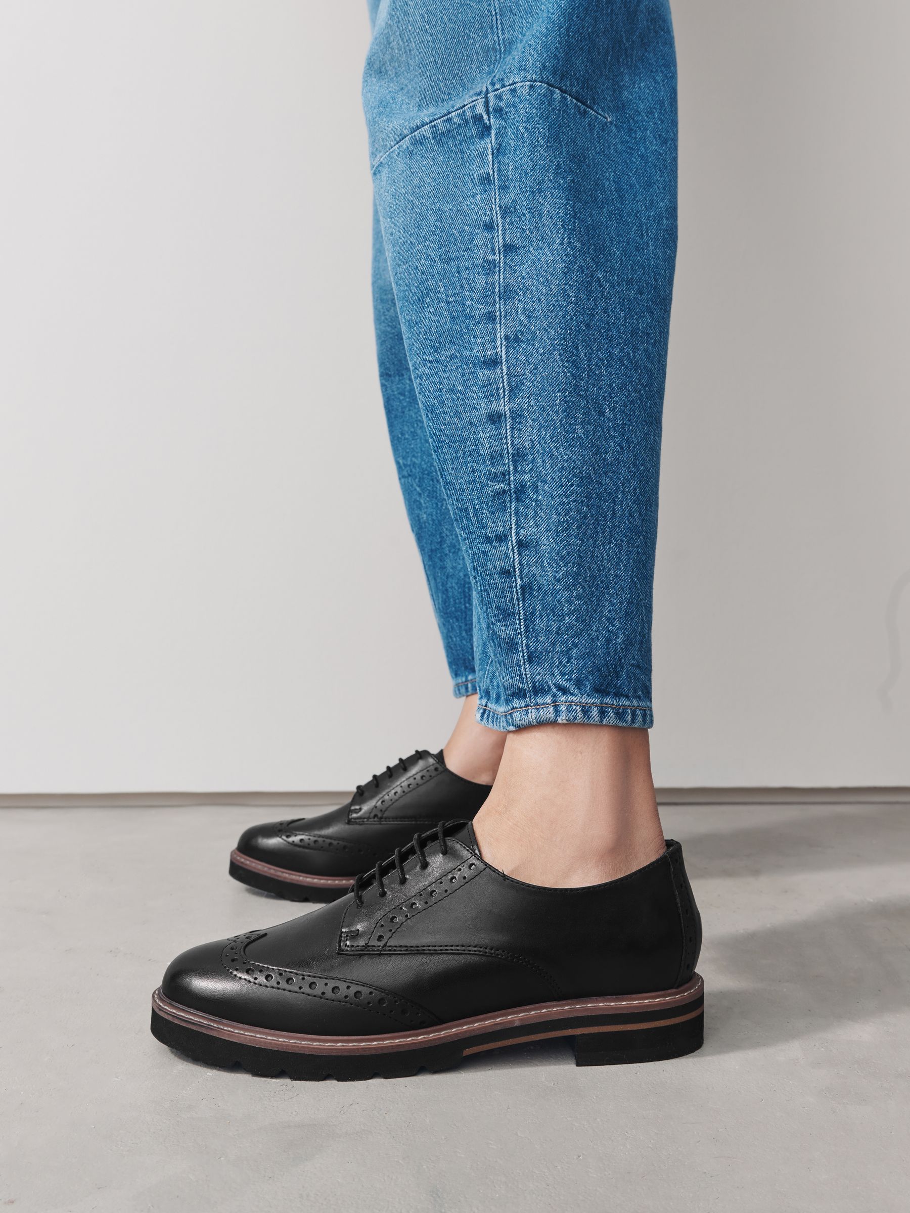 Buy Black Forever Comfort® Leather Brogue Detailing Chunky Sole