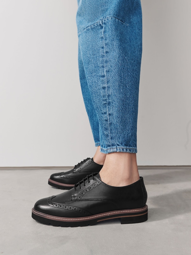 Buy Black Forever Comfort® Leather Brogue Detailing Chunky Sole Lace-Up Shoes from Next USA