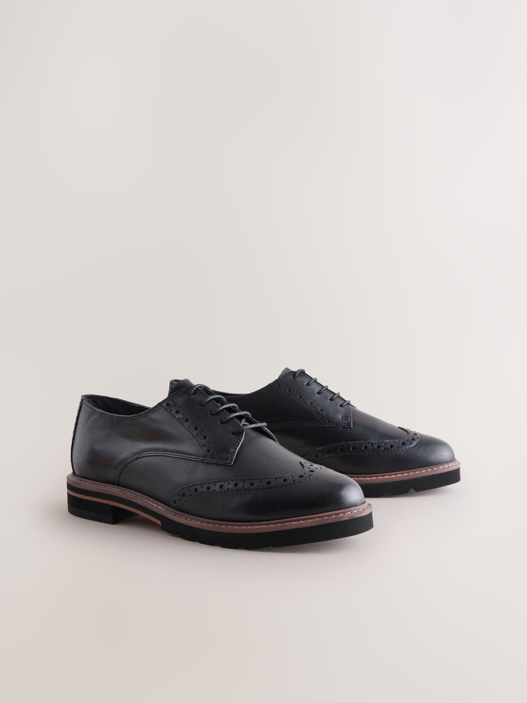 Buy Black Forever Comfort® Leather Brogue Detailing Chunky Sole