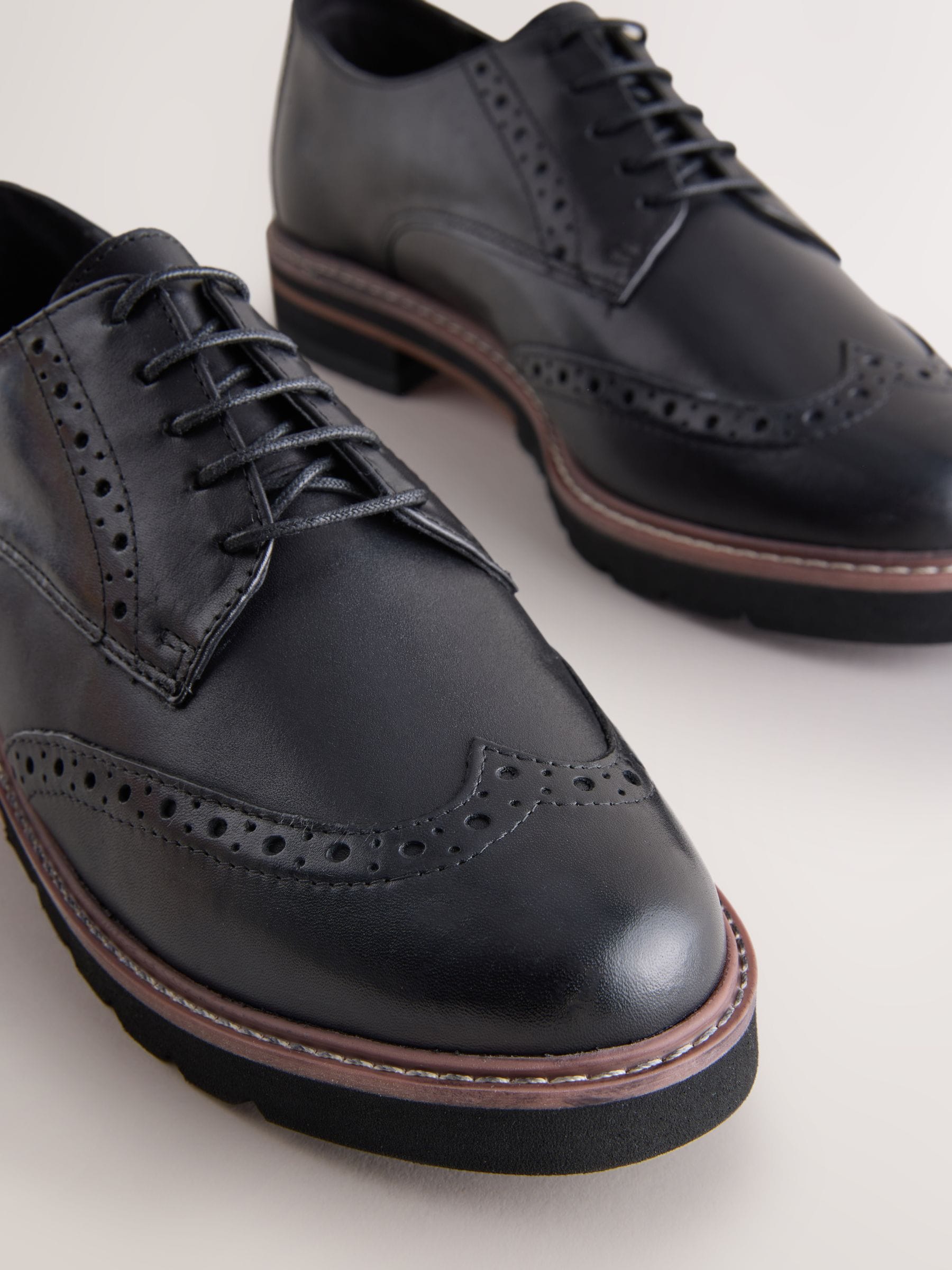 Buy Black Forever Comfort® Leather Brogue Detailing Chunky Sole