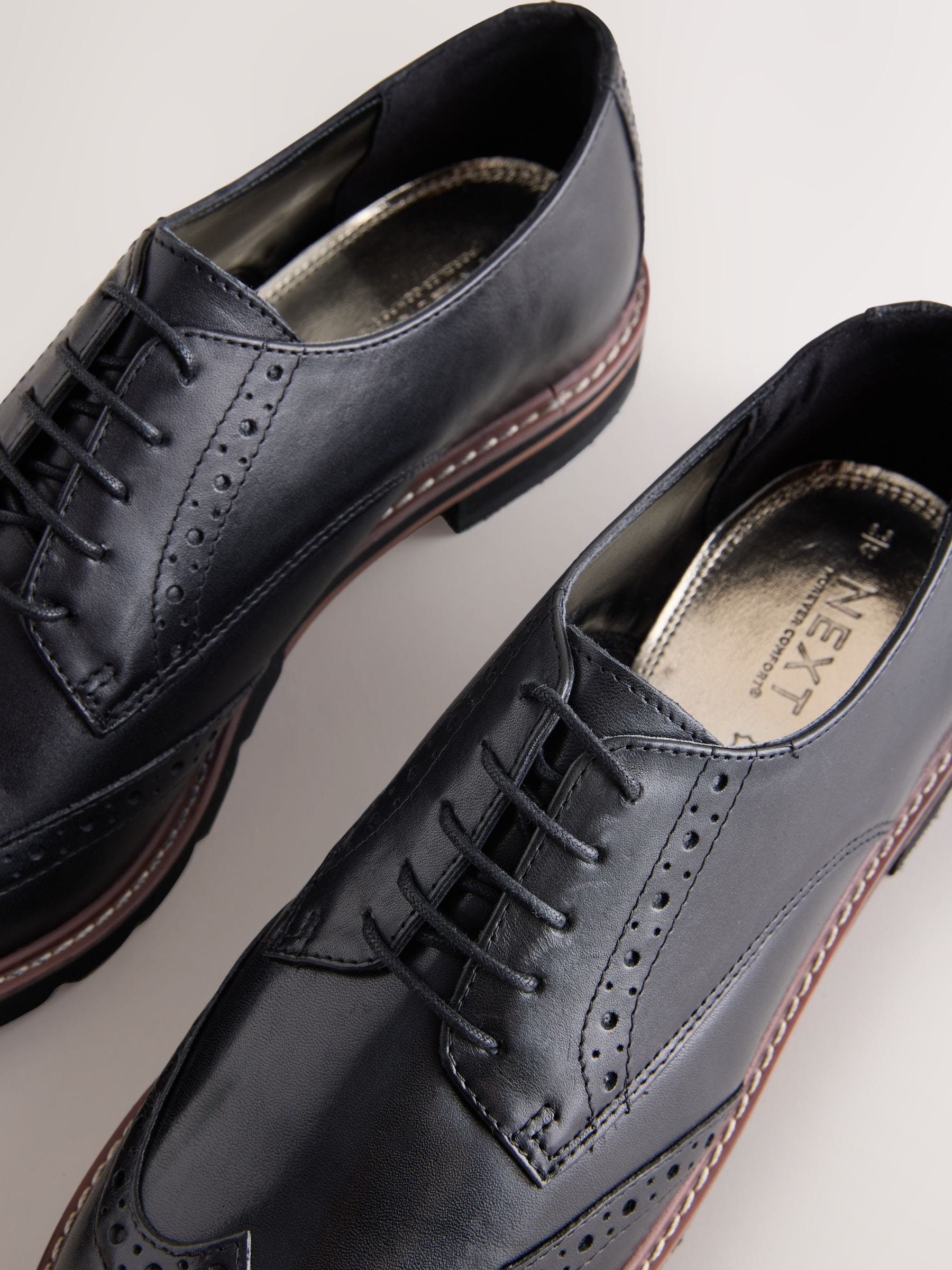 Buy Black Forever Comfort® Leather Brogue Detailing Chunky Sole