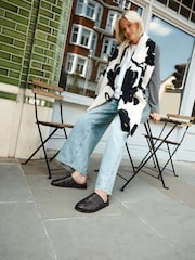 أسود - Signature Premium Leather Weave Footbed Mules - صورة 4 من 4