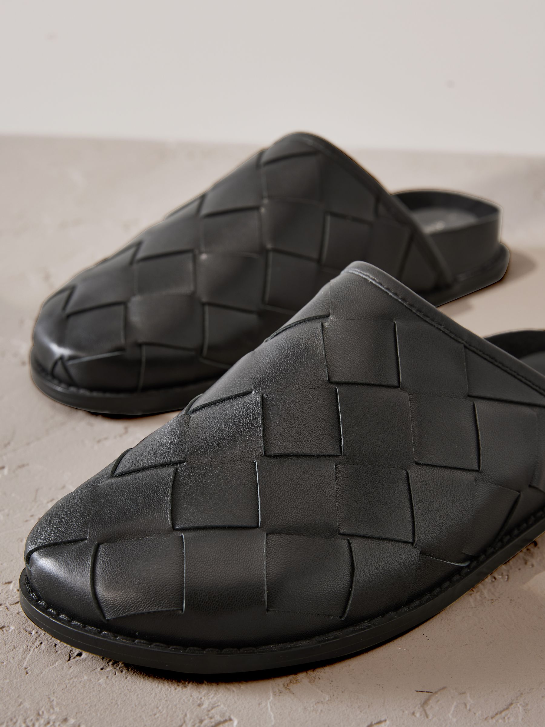 Buy Black Signature Premium Leather Weave Footbed Mules from Next USA