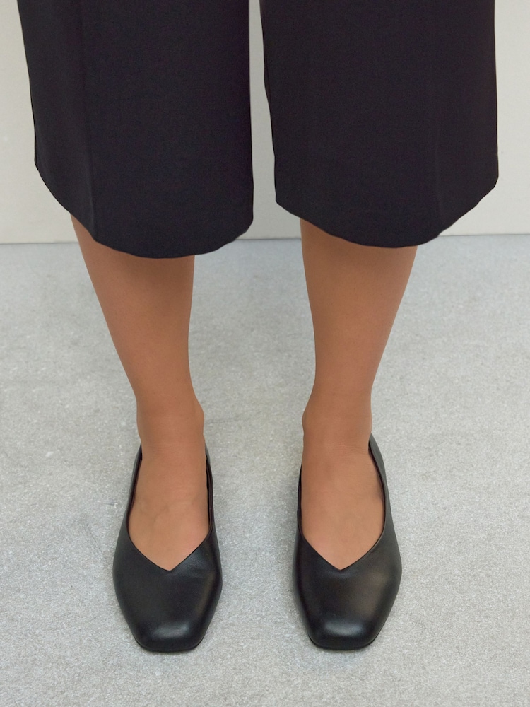 Black Forever Comfort® Leather Square Toe Ballerina Flats - Image 1 of 11