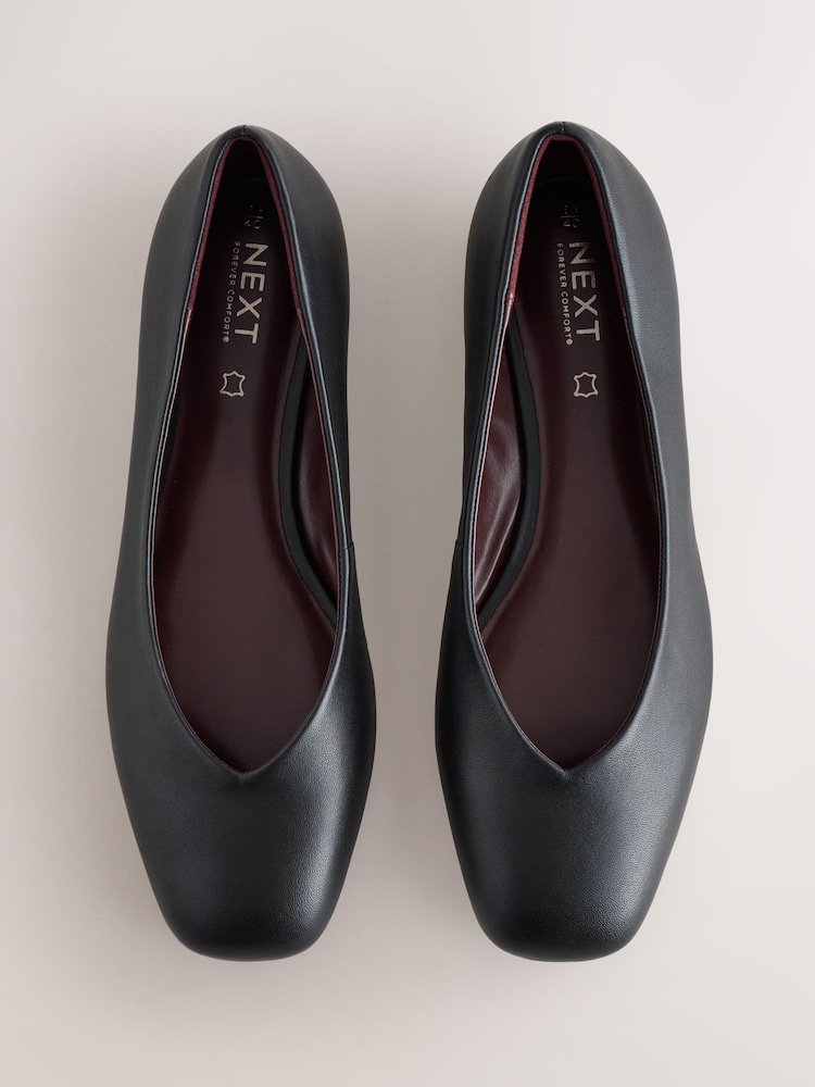 Black Forever Comfort® Leather Square Toe Ballerina Flats - Image 11 of 11