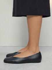 Black Forever Comfort® Leather Square Toe Ballerina Flats - Image 4 of 11