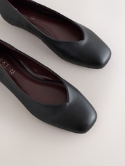 Black Forever Comfort® Leather Square Toe Ballerina Flats - Image 9 of 11