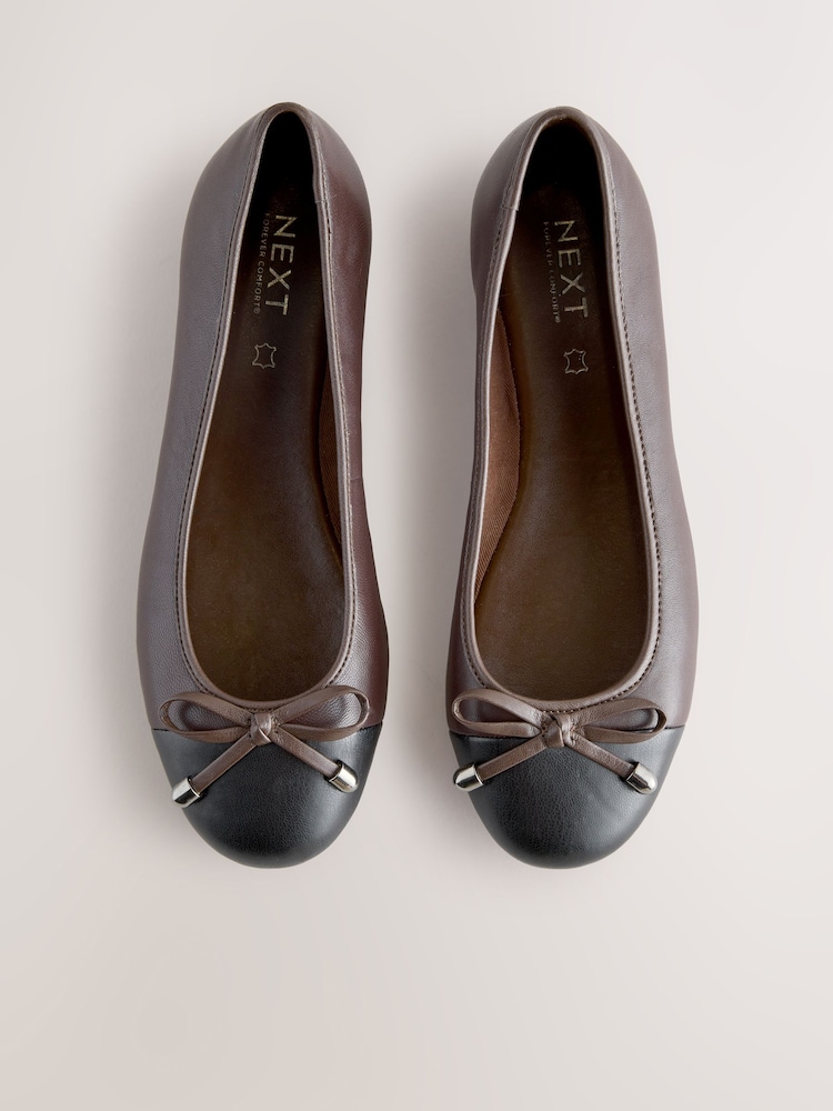 Chocolate Brown Forever Comfort® Round Toe Leather Ballerina Shoes - Image 1 of 1