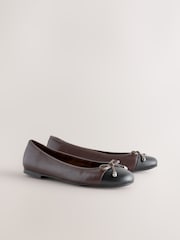 Chocolate Brown Forever Comfort® Round Toe Leather Ballerina Shoes - Image 2 of 5