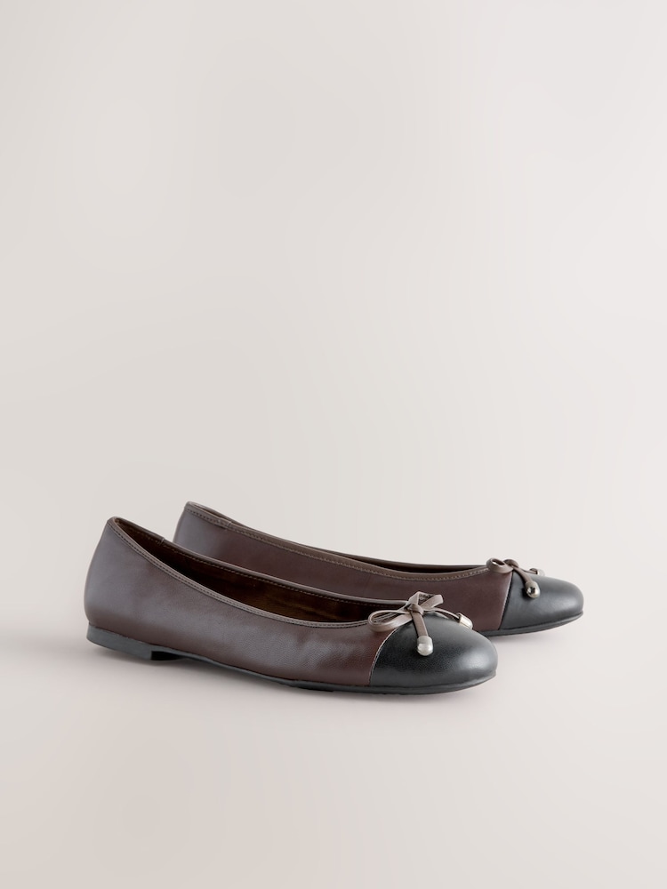 Chocolate Brown Forever Comfort® Round Toe Leather Ballerina Shoes - Image 2 of 5