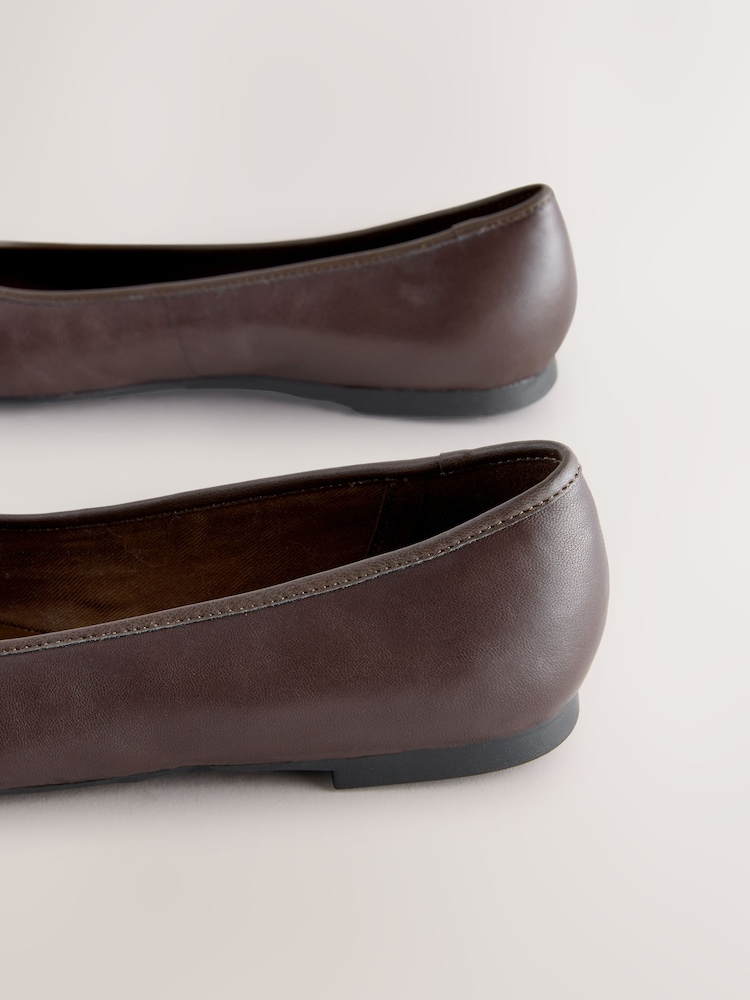 Chocolate Brown Forever Comfort® Round Toe Leather Ballerina Shoes - Image 5 of 5