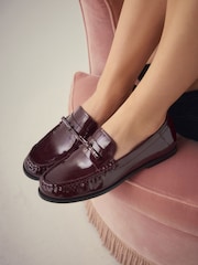 Berry Red Patent Forever Comfort® Bow Detail Ruched Toe Loafers - Image 3 of 6