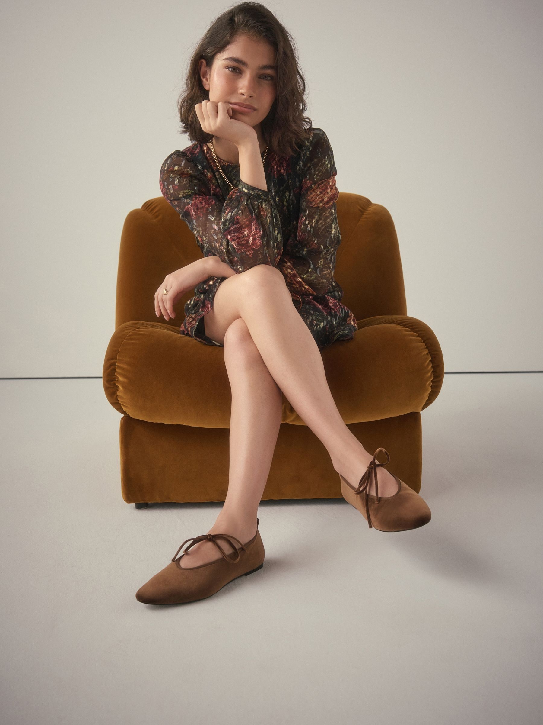 Buy Chocolate Brown Forever Comfort® Velvet Tie Mary Jane Shoes