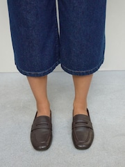Chocolate Brown Forever Comfort® Leather Square Toe Crush Back Loafers - Image 1 of 10