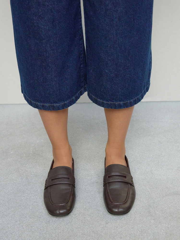 Chocolate Brown Forever Comfort® Leather Square Toe Crush Back Loafers - Image 1 of 10