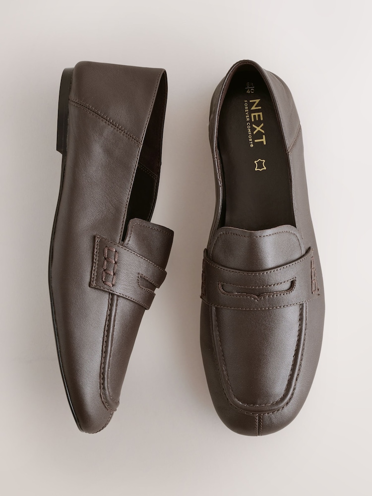 Chocolate Brown Forever Comfort® Leather Square Toe Crush Back Loafers - Image 10 of 10