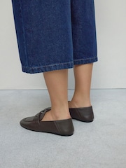 Chocolate Brown Forever Comfort® Leather Square Toe Crush Back Loafers - Image 3 of 10