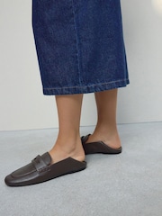 Chocolate Brown Forever Comfort® Leather Square Toe Crush Back Loafers - Image 4 of 10