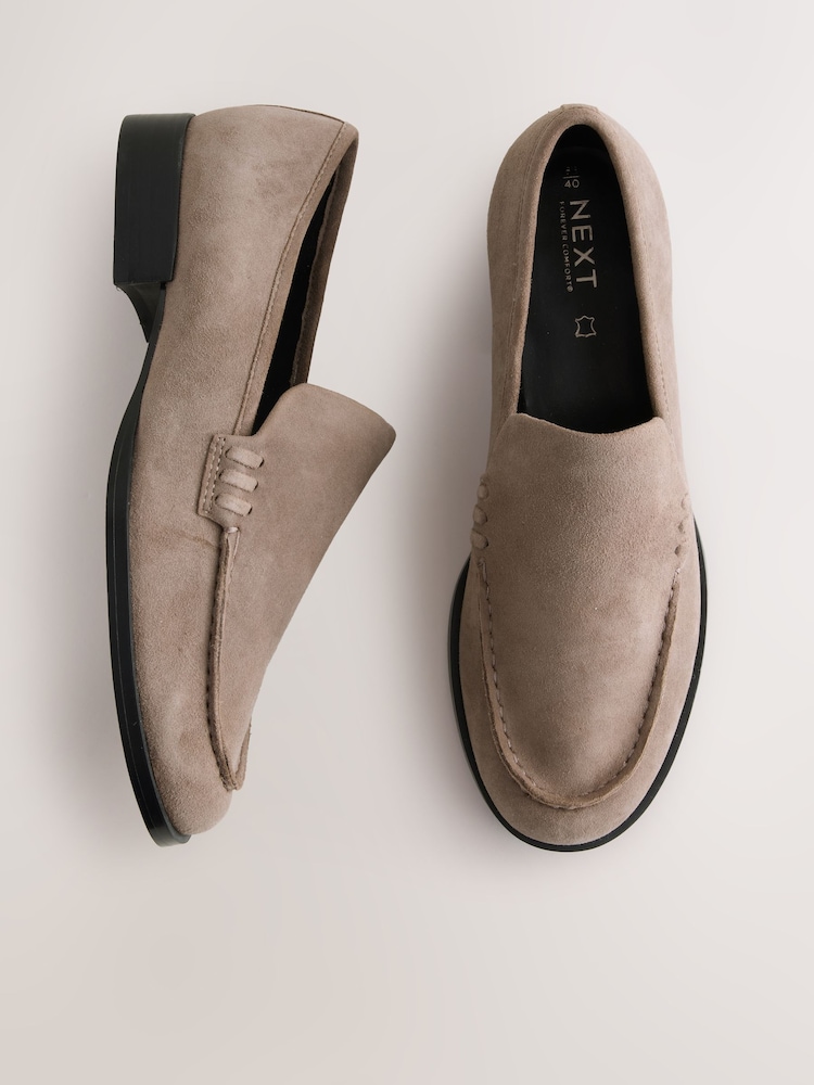 Greige Suede Forever Comfort® Leather Round Toe Clean Loafers - Image 1 of 5