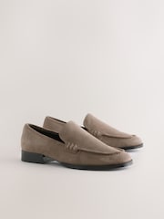 Greige Suede Forever Comfort® Leather Round Toe Clean Loafers - Image 2 of 5