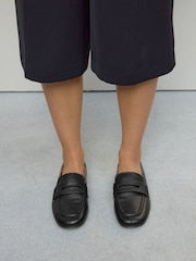 Black Forever Comfort® Leather Square Toe Crush Back Loafers - Image 1 of 9