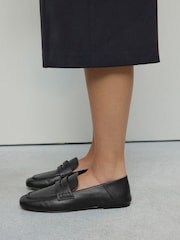Black Forever Comfort® Leather Square Toe Crush Back Loafers - Image 2 of 9