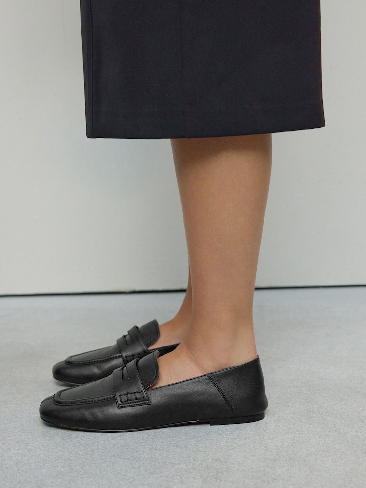 Black Forever Comfort® Leather Square Toe Crush Back Loafers - Image 2 of 9